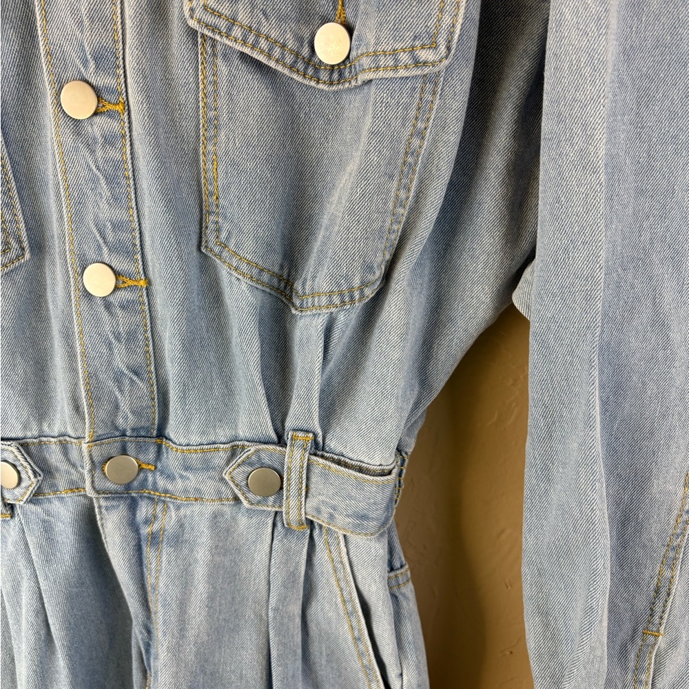 Mabel Light Blue Denim Jean Jumpsuit Long Sleeve Buttons Women’s size medium - Picture 6 of 11